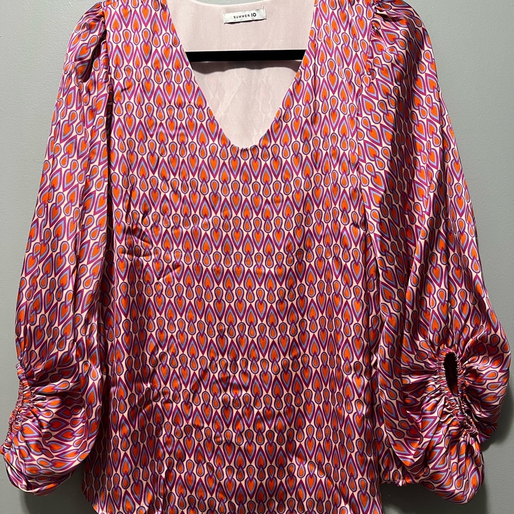 Vibrant Geometric V-Neck Blouse